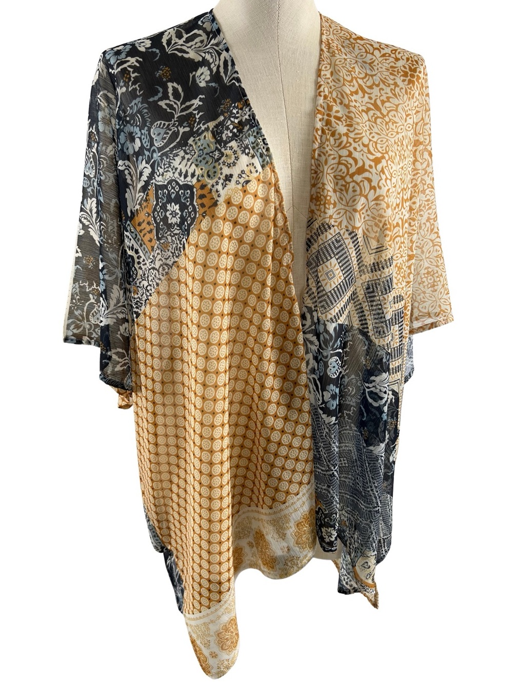 Coldwater Creek Boho Patchwork Kimono Cardigan Sheer Open Front One Size